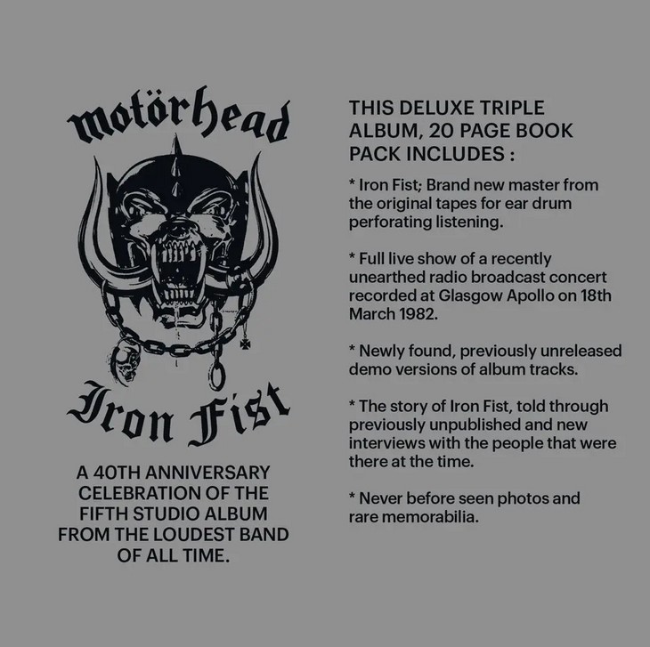 Motörhead's Iron Fist to Get 40th Anniversary Edition