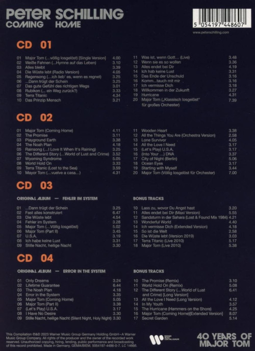 4CD / Schilling Peter / Coming Home / 40 Years Of Major Tom / 4CD