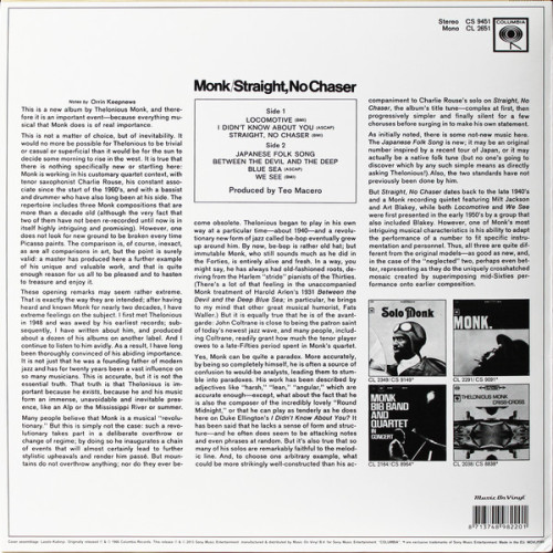 LP / Monk Thelonious / Straight No Chaser / Vinyl